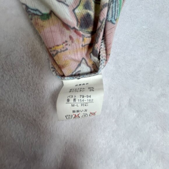 Womens Floral Print Short Sleeve Top with Ruffle Neck Size M-L Multicolor Boho - Picture 3 of 8